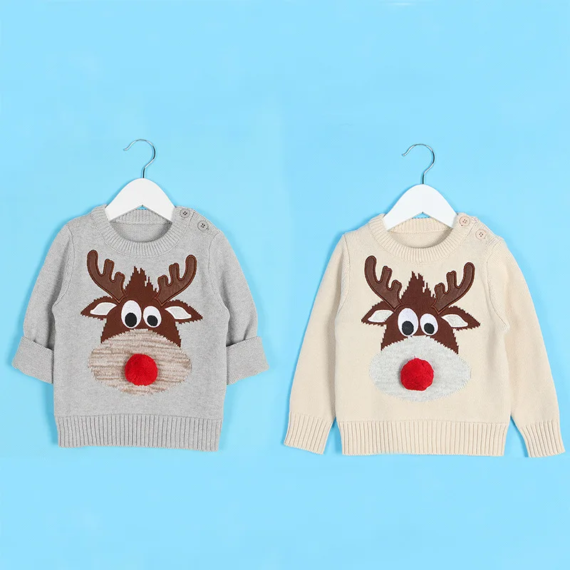 

2017 new year fashion Christmas deer other children's cartoon jacquard cotton long sleeved knit sweater
