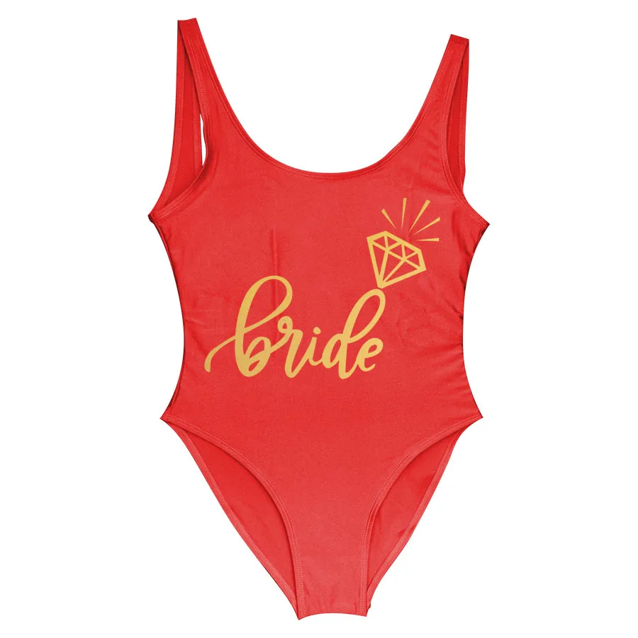 Надпись «Bride Tribe» принт Одна деталь купальника для Для женщин купальный костюм женский подкладка бикини Свадебная вечеринка, открытая спина, Одежда для пляжа, бикини - Цвет: Red bride