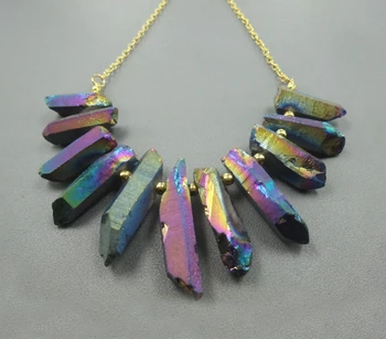

15.5inch/strand Crystal Pillar Finish Rainbow Color Crystal Point Pendants Wholesale Mystic Titanium Necklace Crafts Supplier