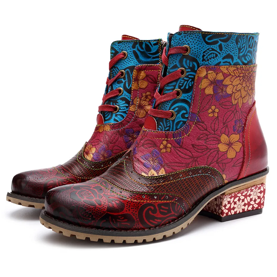D Knight Vintage Splicing Printed Ankle Boots For Women Shoes Woman Genuine Leather Retro Block Med Heels Fall Winter Women Boot (12)