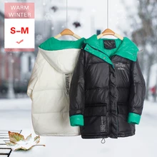 Новая зимняя Женская куртка на утином пуху Женская модная Толстая теплая куртка с капюшоном Повседневная Лоскутная мягкая ветрозащитная верхняя одежда