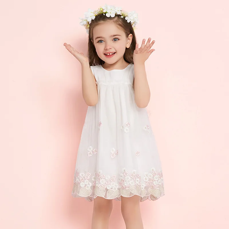 

2019 Girls Summer Dress Princess Elegant Sleeveless Dresses for Kids Toddler Children's Clothes Rich Delicate Embroidery