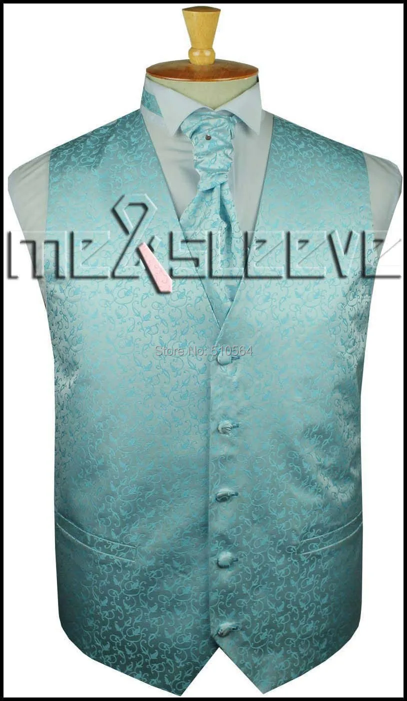 Однобортное Для мужчин жилет светло-голубой цвет жилет(жилет+ галстук-бабочка++ платок запонки