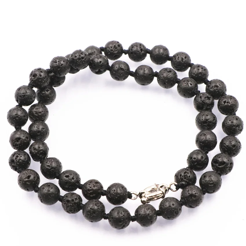 

8 мм 10 мм Натуральная Лава бусы цепочка ожерелье вулканический черный Лавас камень круглый вулканический камень ожерелья подарок ювелирные изделия оптом A725
