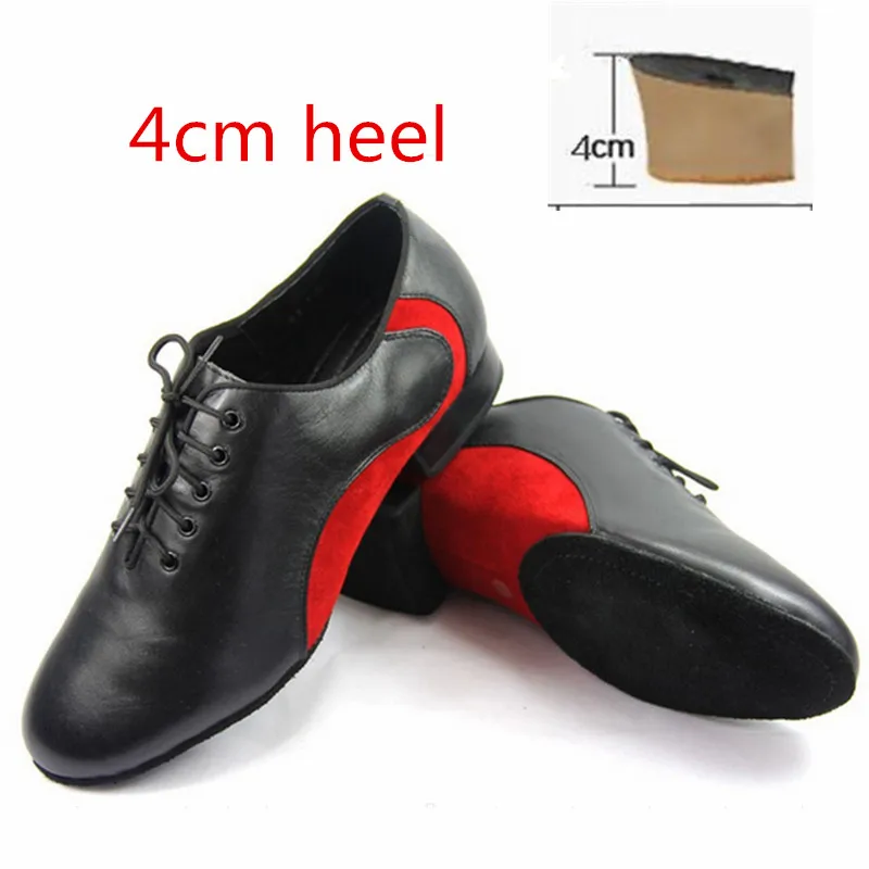 Обувь для латинских бальных танцев из натуральной кожи, Мужская Современная танцевальная обувь, 2,2 см, 4 см каблук, мягкая подошва, Мужская танцевальная обувь для танго вальса - Цвет: red 4cm heel