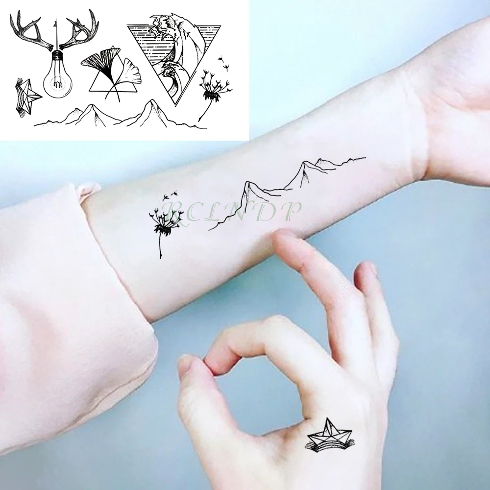 

Waterproof Temporary Tattoo Sticker Mountain Bulb hill Triangle Fake Tatto Flash Tatoo Hand Back Foot for Girl Women Men Kids