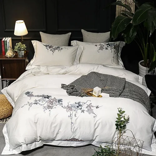 Bedding set 1 Комплект постельного белья королевского размера из египетского хлопка, мягкая простыня, простыня с вышивкой, пододеяльник, parrure de lit juego de cama - Цвет: Bedding set 1