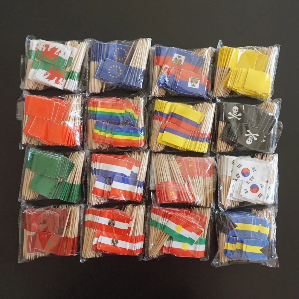 Флаги для зубочистки, флаг страны, топперы для тортов, всего 2000 шт, 100 шт./пакет
