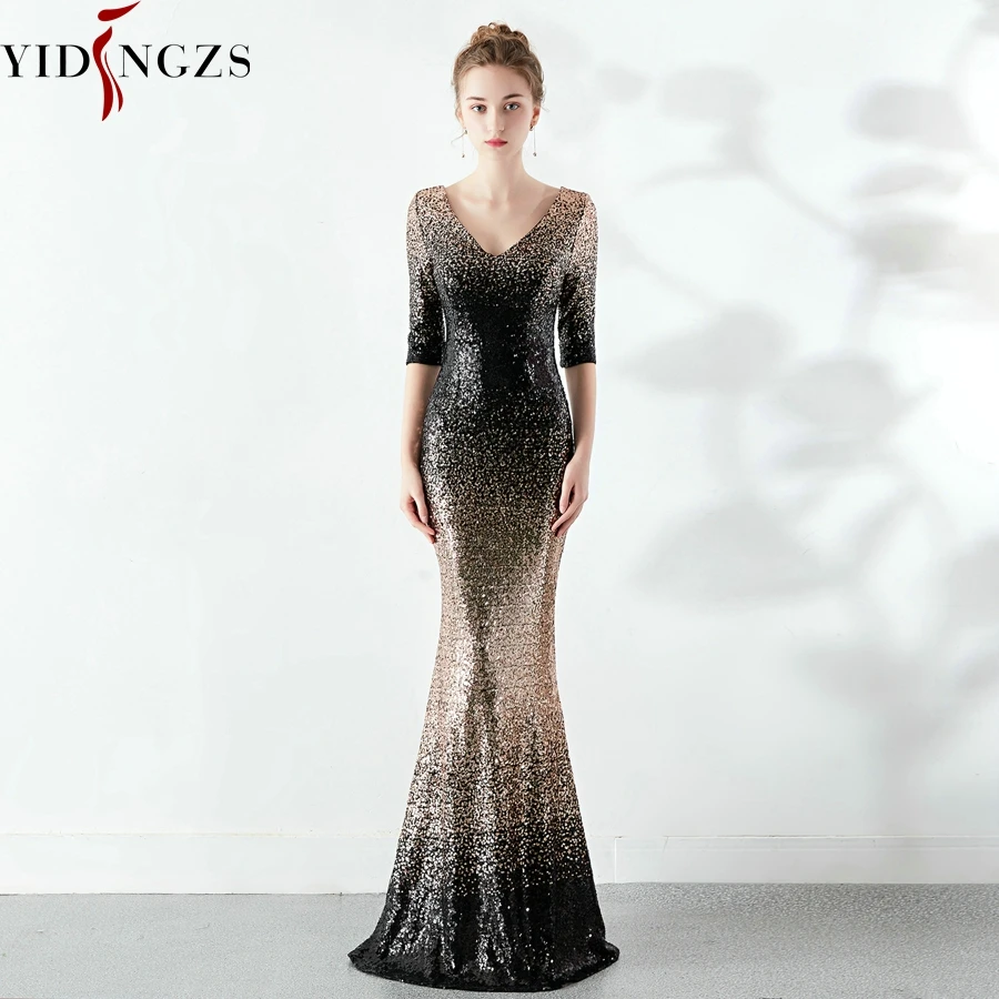 Robe De Soiree элегантное платье русалки с блестками вечернее платье с коротким рукавом Вечерние Длинное платье YD1188