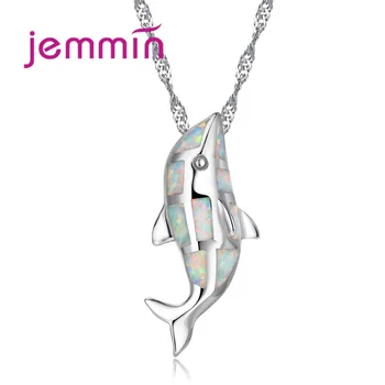 

Lovely Animal Dolphin Pendants Necklaces Valentine's Day Gift 925 Sterling Silver Opal Women Necklaces For Engageement