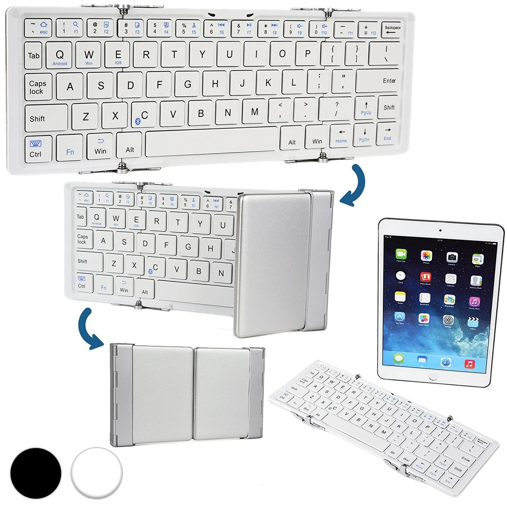 Портативная Складная Беспроводная Bluetooth клавиатура для iPad IOS/Android/Windows Tablet PC сотовый телефон черный белый