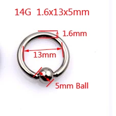 SaYao 2 шт., большие кольца из нержавеющей стали BCR, пирсинг для бровей, пирсинг для ушей, пирсинг для носа, ниппель, пирсинг для губ, ювелирные изделия для тела - Окраска металла: 1.6mmx14x5mm 14G