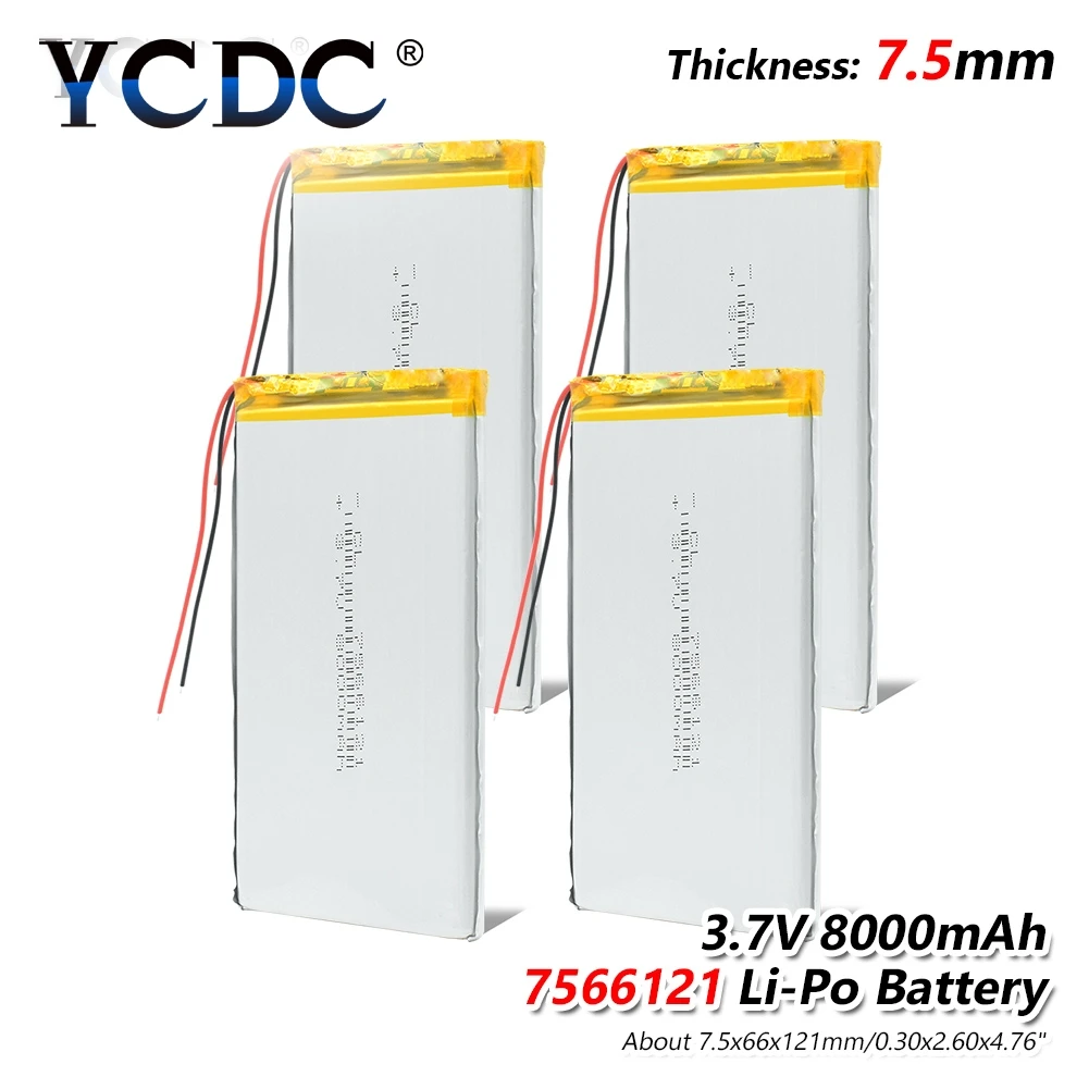 1/2/4 шт 3 7 V 8000mAh Li Po Перезаряжаемые Батарея 7566121 для планшетных ПК DVD MID gps планшеты