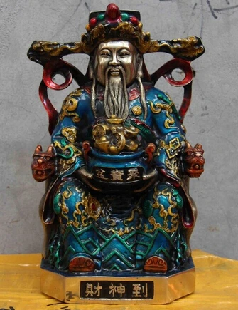 Rame Ottone Cinese Artigianato Decor Ation Asiatico 10 Chinese Folk Templo Cobre Branco Pintado De Prata Deus Da Riqueza De Buda
