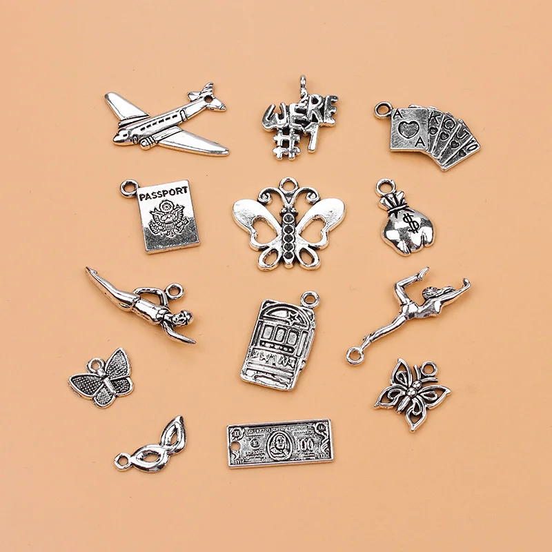 Charm Collection Antique Silver Tone 13 Different Charms for DIY