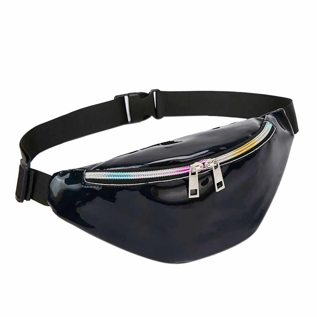 Спальное место#501 Новая мода нейтральный Спорт на открытом воздухе Лазерная пляжная сумка-мессенджер сумка на груди сплошной цвет Прямая - Цвет: Black