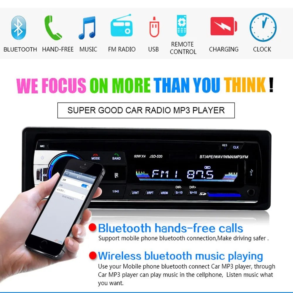 Autoradio Bluetooth, 7 Couleurs Stereo FM Radio 4x60W Poste Radio