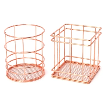 

Rose Gold Metal Pen Holder Box Case Desk Stationery Office School Desk Supplies Office School Stationery Holders