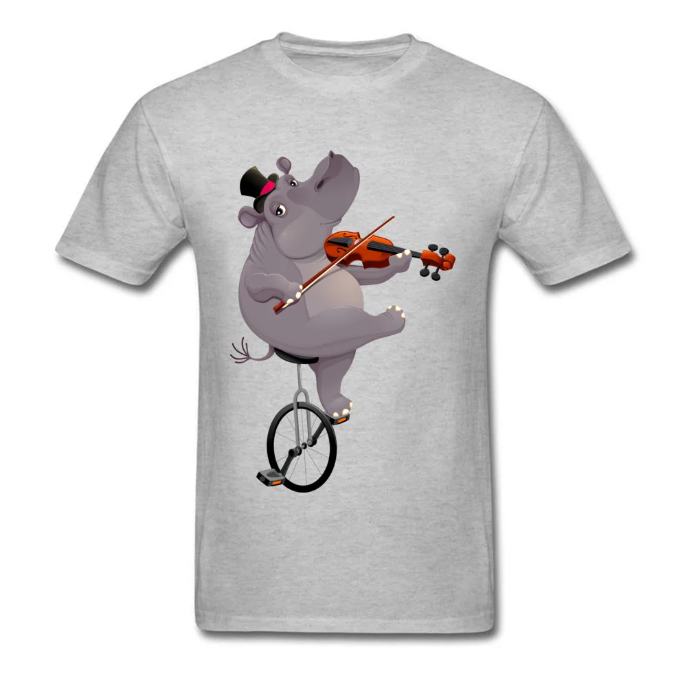 Funny hippo on an unicycle 2018 Newest Mens T-Shirt O Neck Short Sleeve 100% Cotton Tops & Tees Summer Tee-Shirt Funny hippo on an unicycle grey