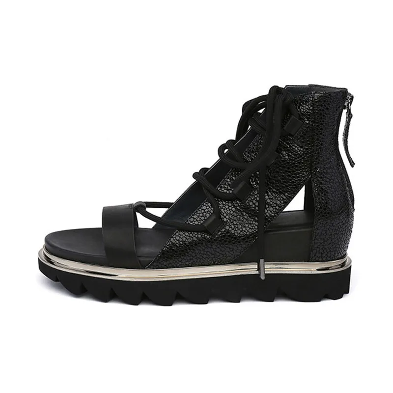Mujeres 2018 Gladiator Zapatos Plataforma Verano De Mezclado Wedge Negro Playa Sandalias white Genuino Striped Color Mujer multiple Cuero 5qxOf8vv