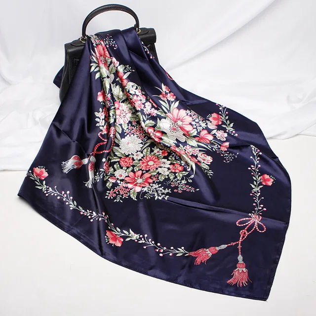 Fashion Kerchief Hair Scarf For Women Print Silk Satin Hijab Scarfs 90*90cm Square Neckerchief Headband Scarves For Ladies 2021 W42533