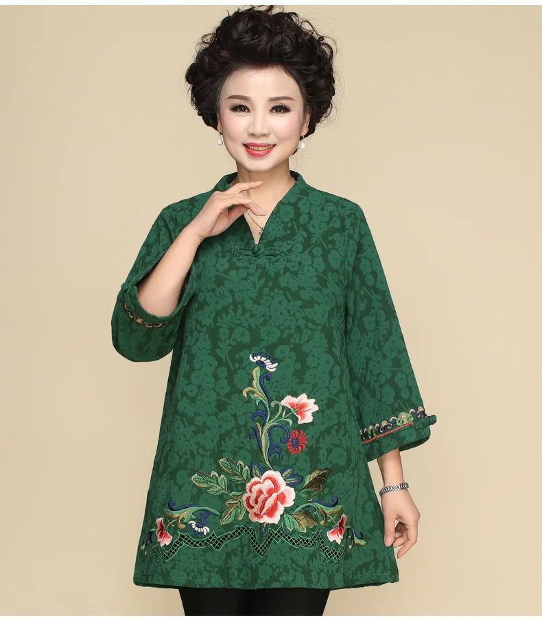 Китайская национальная льняная одежда рубашка блузка плюс размер Тан костюм Ретро Вышивка Китайский традиционный ченсам Топы для женщин