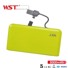 WST 8000mAh Ultra Thin PowerBank Built-in Charging Cable External Battery Pack Fast Charge For IOS Android