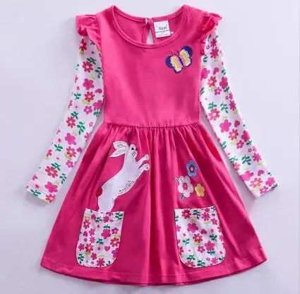 Платье с длинными рукавами и рисунком единорога для девочек; платье для малышей с рисунком Маленького Пони; хлопковое осеннее дышащее платье средней длины для девочек; LH6219 - Цвет: 81036 fuchsia