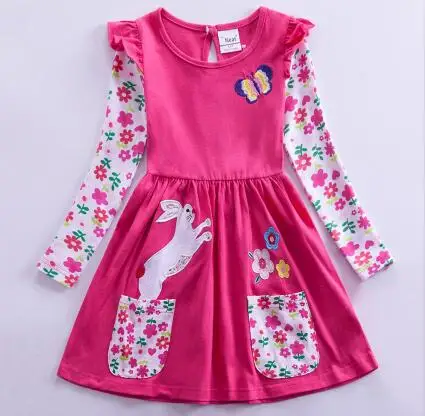 81036 fuchsia Платье с длинными рукавами и рисунком единорога для девочек; платье для малышей с рисунком Маленького Пони; хлопковое осеннее дышащее платье средней длины для девочек; LH6219 - Цвет: 81036 fuchsia