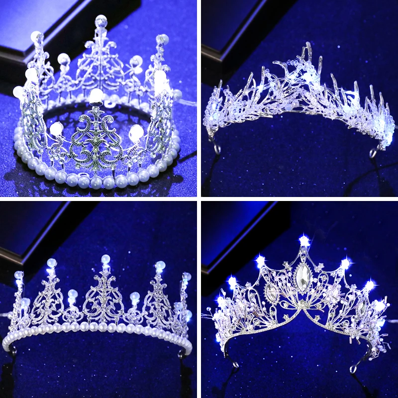 

Bride Crown Decoration Light 5 Colors Crown Light Line Wedding Banquet Bride Hair Jewelry Decoration Glowing Crowns Tiaras Light