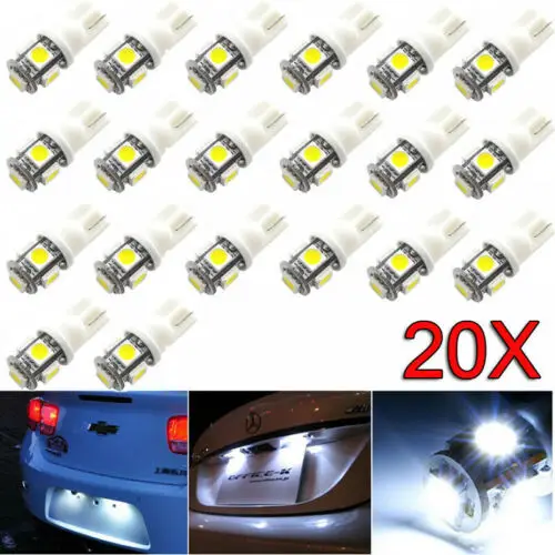 20X Auto Car White LED Light T10 10SMD Wedge W5W 2825 158 192 168 194 LED