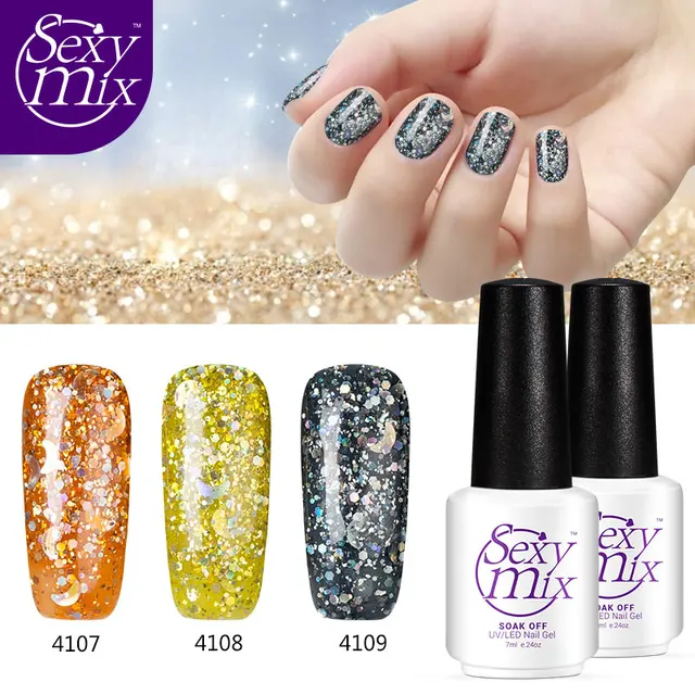 Sexymix 3pcspack Yellow Color 3d Glitter Gel Nail Polish Semi