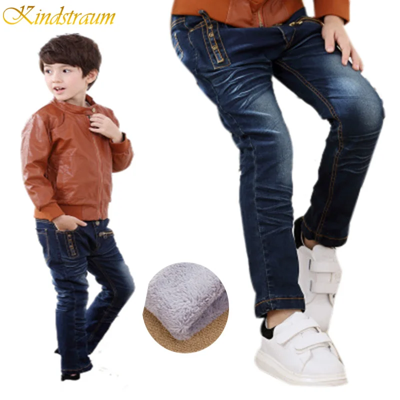 

Kindstraum 2017 Boys Casual Winter Jeans 4 Styles Kids Cotton Zipper Denim Pant Children Warm Thick Fleece Trousers, MC237