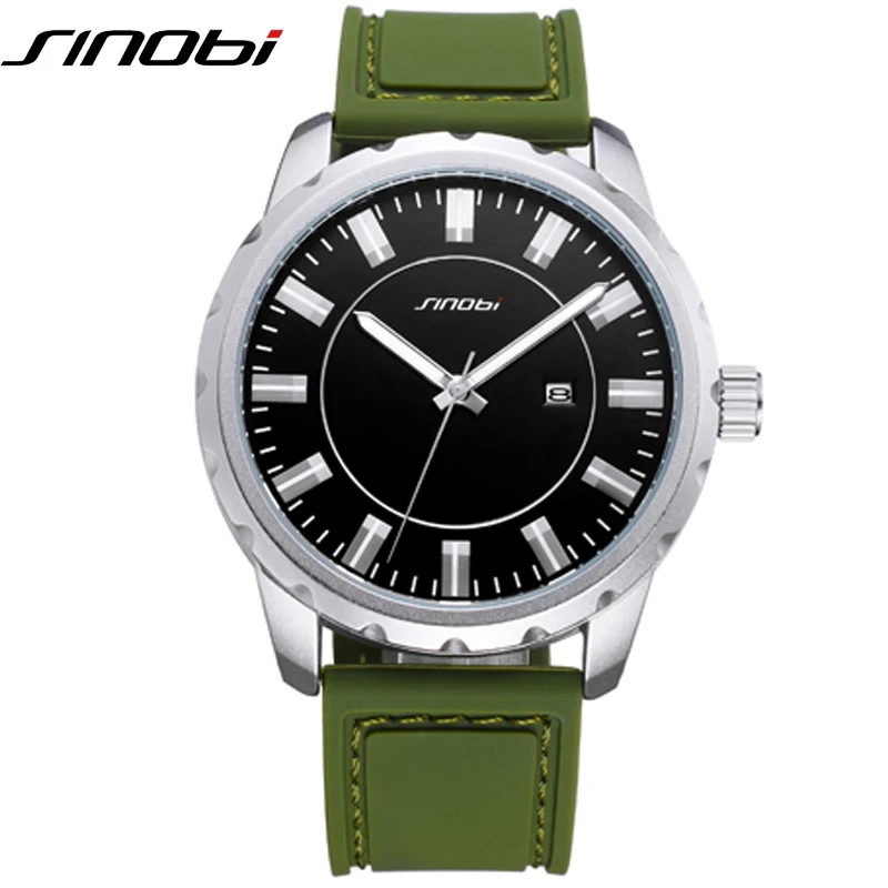 SINOBI Big Dial Men Sport Watches 2017 Soft Silicone Strap Watch Green Band Montre Hommes 30