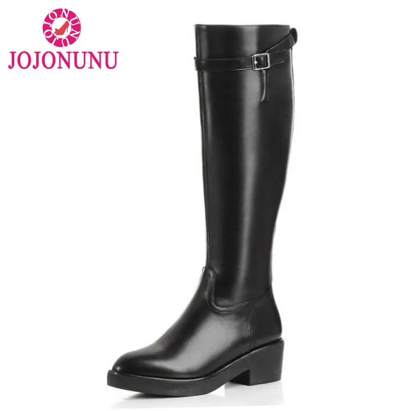 

JOJONUNU Women Boots Genuine Leather Knee Boots Sexy High Heel Pointed Toe Riding Botas Winter Zipper Women Shoes Size 34-39