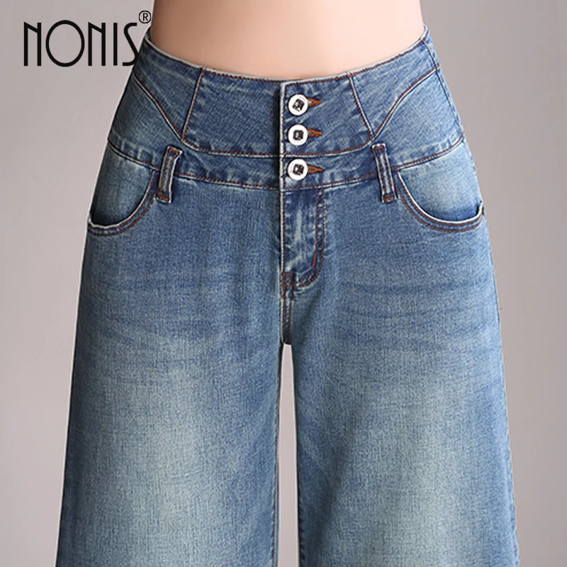 Nonis Для женщин широкие, длиной до щиколотки джинсы Для женщин Высокая Талия отбеленные брюки с эффектом потертостей брюки Для женщин брюки Новинка весны размера плюс 26-33