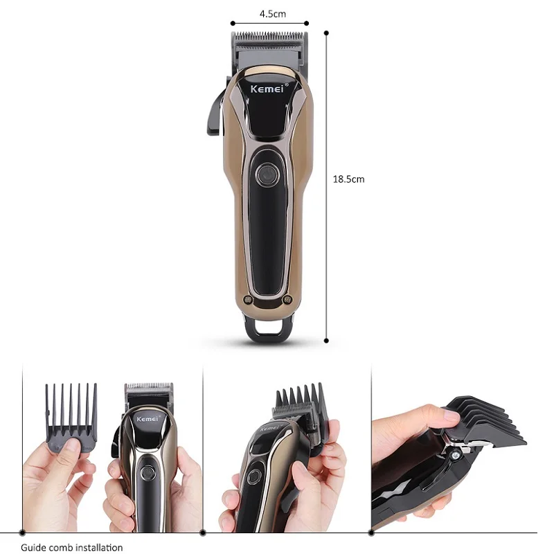  2019 Kemei Electric Hair Trimmers 110v-240v Turbocharged Rechargeable Hair Clipper Adjustable 5W Ha
