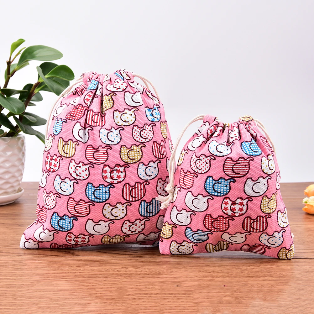 1PCS 2 Sizes Packing Organizers Bag  Elephant Cotton Linen Handmade Drawstring Bag Jewelry Bags