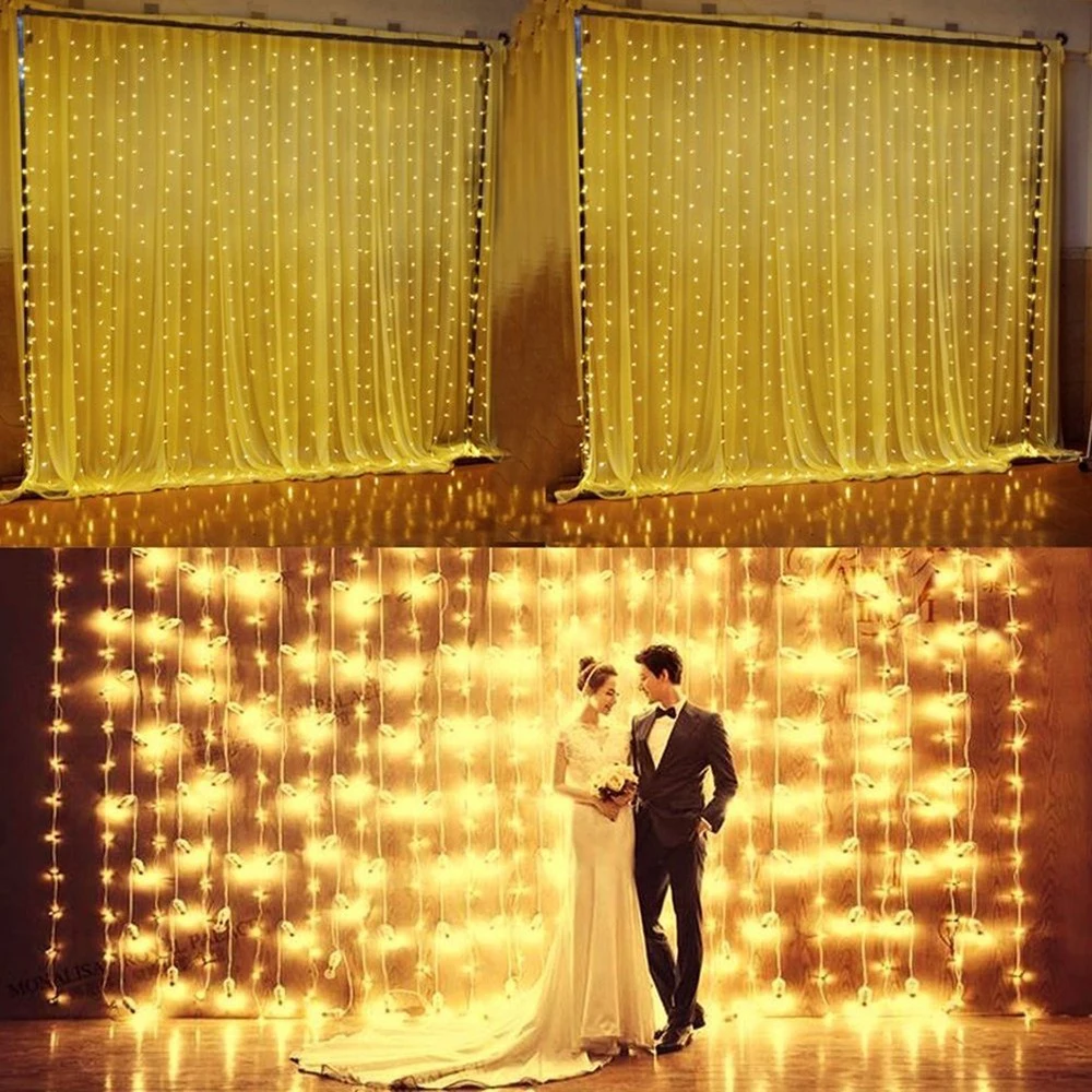 

LED Curtain Lights 9.8ftX9.8ft 304 LEDs Christmas String Lights for Home Garden Holiday Party Weddings Christmas Decorations