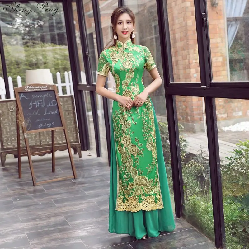 Вьетнам Aodai тонкие длинные Qipao Китайский Стиль Для женщин простое платье новые женские воротник-стойка Новинка Cheongsam V929