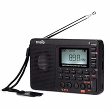 TIVDIO V-115 FM/AM/SW Radio Receiver Bass Sound MP3 Player REC Recorder Portable Radio with Sleep Timer F9205A