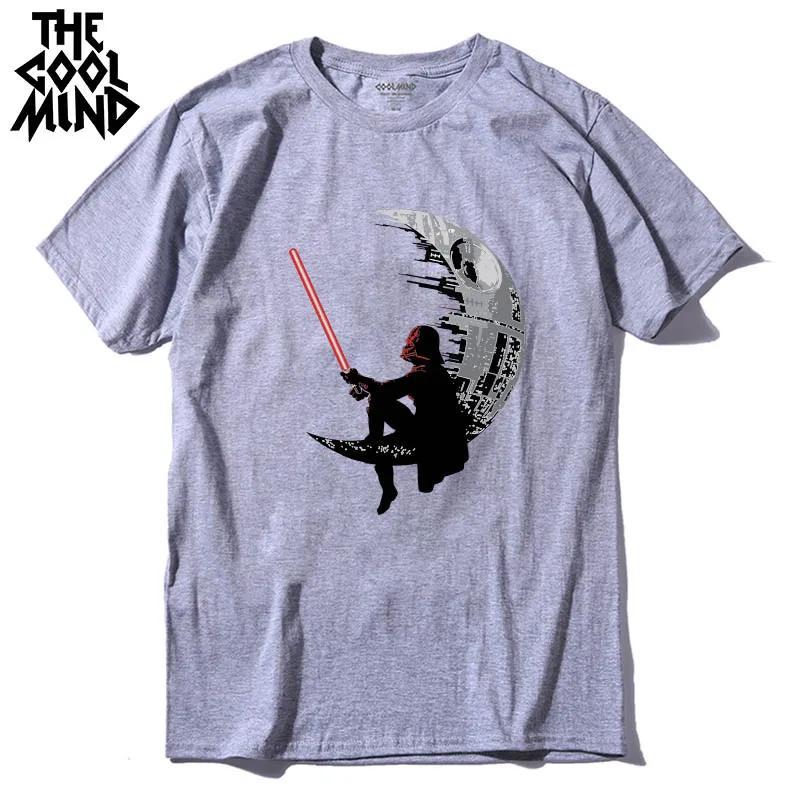 

COOLMIND QI0315A darth vadar sit on the moon 100% cotton fashion o-neck men T shirt casual short sleeve Tshirt for men pthd