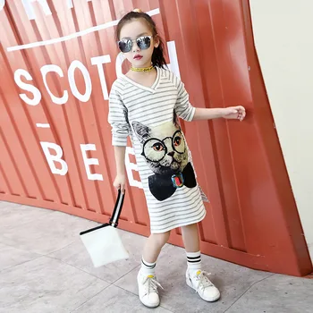 

Girl Cotton Cartoon V Lead Rendering Children Long Sleeve Shirts 2018 Spring And Autumn Fashion T-shirt