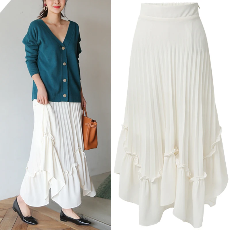 Black Green White Summer 2018 Casual High Waist Chiffon Long Tulle Skirt Women Ladies Korean Fashion Asymmetric Maxi Skirts Skirts