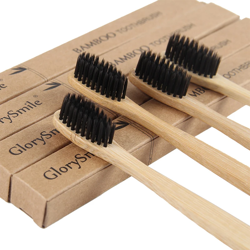 GlorySmile 4 Pack Environmentally Bamboo Toothbrush 100% Biodegradable Soft Bristles and Natural Wooden Handle for Deep Clean