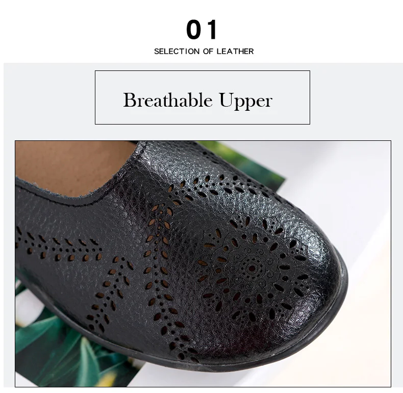 Women Flats Breathable Summer Genuine Leather Shoes Women Casual Slip On Loafers Plus Size 44 Mocassin Femme Nurse Flat Shoes