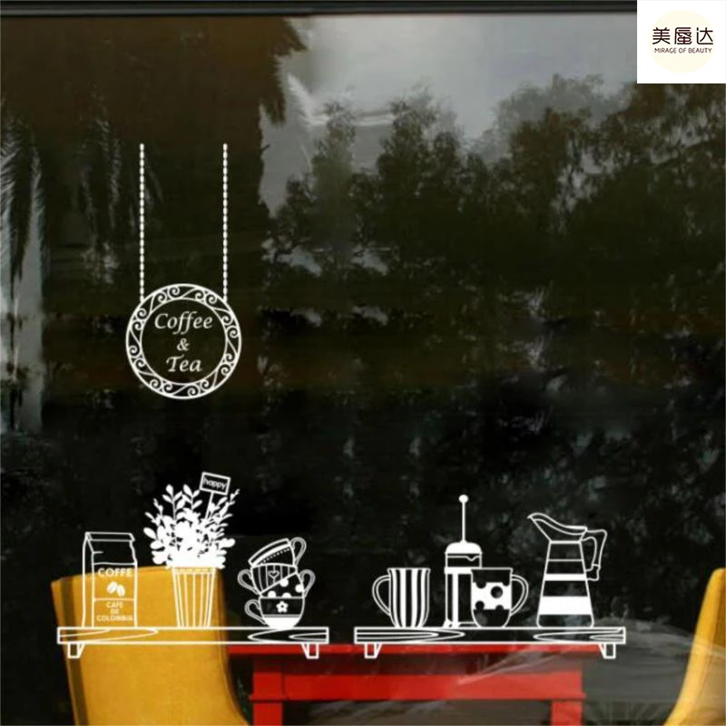 Tea shop cafe dessert bakery shop window glass decorative stickers wallpaper wall sticker beauty