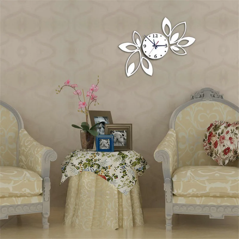 Big flower wall clock modern design luxury mirror wall clock 3d crystal mirror wall clocks best gift! Free shipping!
