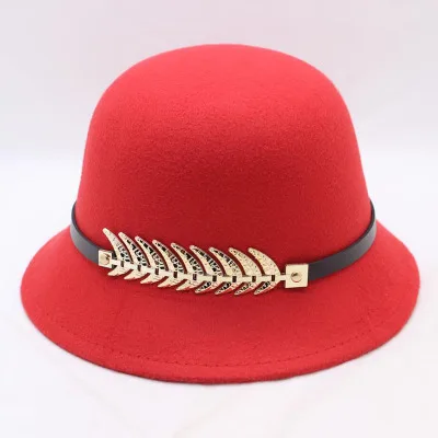 New 9 Colours Winter Autumn Imitation Woolen Fedoras Cap Basin of Dome Woolen Cloth Hat Female Cloth Basin Cap Fedora - Цвет: red