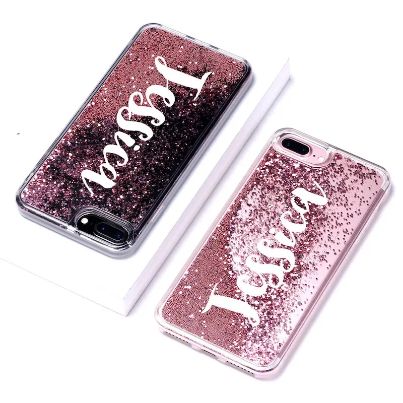 Liquid Glitter Sparkle Silver Rose Gold Name Soft Phone Case For iPhone 6S XS Max 7 7Plus 8 8Plus X 11 Pro Max XR Custom - Color: Font 4-Rose Gold